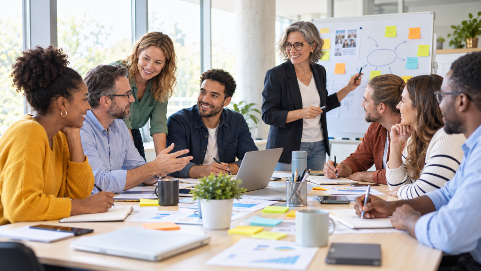 Réunion de travail collaborative avec des clients